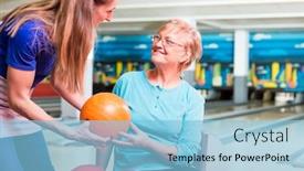  Presentation with bowling - PPT theme consisting of smiling mother giving orange bowling ball to her daughter background and a light blue colored foreground