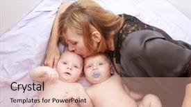  Presentation with babies - Audience pleasing slide set consisting of smiling mother with her twin backdrop and a coral colored foreground