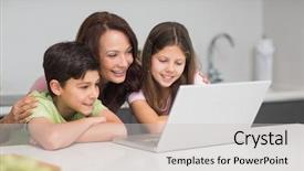  Presentation with kids - Colorful presentation design enhanced with smiling mother with young kids backdrop and a light gray colored foreground
