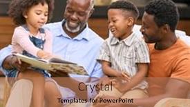  Presentation with family reading - PPT layouts with smiling-multi-generation-family-reading background and a coral colored foreground