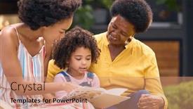  Presentation with family reading - Slide set enhanced with smiling-multi-generation-female-family background and a coral colored foreground
