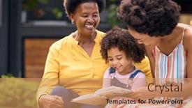  Presentation with family reading - PPT layouts with smiling-multi-generation-female-family background and a coral colored foreground