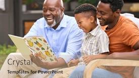  Presentation with family reading - Slides enhanced with smiling-multi-generation-male-family background and a coral colored foreground