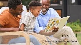  Presentation with family reading - Presentation with smiling-multi-generation-male-family background and a coral colored foreground