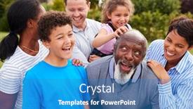  Presentation with home garden - PPT layouts having smiling-multi-generation-mixed-race background and a teal colored foreground