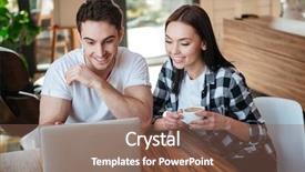  Presentation with gold man smile - Colorful presentation theme enhanced with smiling muscular man showing something backdrop and a violet colored foreground