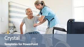  Presentation with elderly home - PPT layouts featuring smiling nurse assisting senior man background and a seafoam green colored foreground