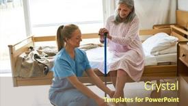  Presentation with helping - PPT theme having smiling-nurse-helping-senior-woman background and a tawny brown colored foreground