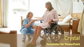  Presentation with rehab - PPT theme having smiling-nurse-holding-hand background and a coral colored foreground