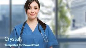  Presentation with nurse - PPT theme consisting of smiling nurse portrait background and a ocean colored foreground