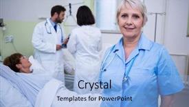  Presentation with icu nurse hospital patients - Slide set having smiling nurse standing in hospital background and a  colored foreground