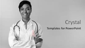  Presentation with pink ribbon breast awareness - Beautiful PPT layouts featuring smiling nurse wearing breast cancer awareness ribbon on pink background backdrop and a light gray colored foreground