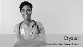  Presentation with army nurse - PPT theme consisting of smiling nurse with crossed arms background and a light gray colored foreground