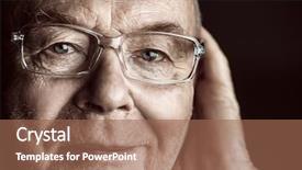  Presentation with uae old man - PPT layouts consisting of smiling old man over black background and a coral colored foreground