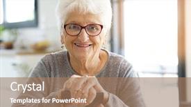  Presentation with cane - Presentation theme with smiling old woman holding cane background and a coral colored foreground