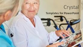  Presentation with geriatric - Slides consisting of smiling-old-woman-with-dementia background and a soft green colored foreground