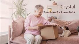  Presentation with older adult - Slide set consisting of smiling-older-adult-mature-woman background and a lemonade colored foreground