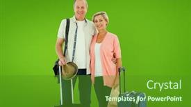  Presentation with going green - Presentation consisting of smiling older couple going on their holidays against green vignette background and a tawny brown colored foreground