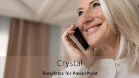  Presentation with living room - Theme having smiling-older-lady-in-living background and a coral colored foreground