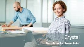  Presentation with office chair - Amazing presentation having smiling optimistic attractive young lady backdrop and a  colored foreground