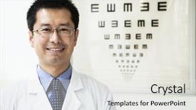  Presentation with optometrist - Slide deck featuring smiling optometrist with eye chart background and a white colored foreground