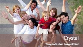  Presentation with community day - Beautiful PPT theme featuring community day - happy people smiling outdoors backdrop and a violet colored foreground