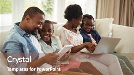  Presentation with using digital tablet - Amazing slides having smiling parents and kids using backdrop and a tawny brown colored foreground