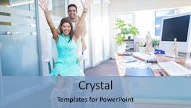  Presentation with partners - Colorful presentation theme enhanced with smiling partners having fun backdrop and a light blue colored foreground