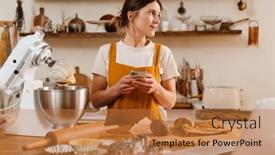  Presentation with pastry chef - Colorful slide set enhanced with smiling-pastry-chef-woman-using backdrop and a coral colored foreground