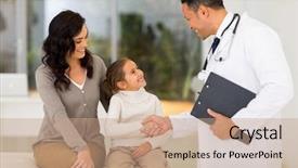  Presentation with pediatric - Audience pleasing presentation consisting of smiling pediatric doctor handshaking little backdrop and a coral colored foreground