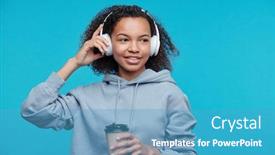  Presentation with coffee music - Presentation design with smiling-pensive-black-teenage-girl background and a teal colored foreground