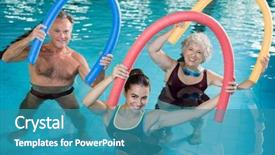  Presentation with senior fitness - Amazing slides having smiling people doing aqua fitness backdrop and a teal colored foreground