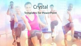  Presentation with exercise class - Presentation having smiling people doing power fitness background and a cool aqua colored foreground