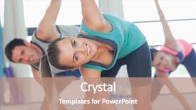  Presentation with exercise class - PPT layouts enhanced with smiling people doing power background and a coral colored foreground