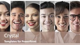 Presentation with culture - PPT theme featuring smiling people from different cultures background and a coral colored foreground