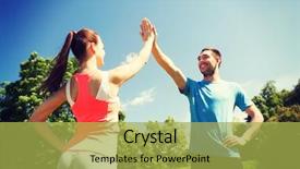  Presentation with crossfit fitness trx training exercises - Audience pleasing PPT layouts consisting of smiling people making high five backdrop and a yellow colored foreground