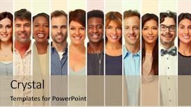  Presentation with people - PPT layouts having smiling people set background and a coral colored foreground