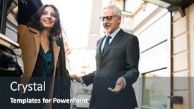  Presentation with transfer - Presentation theme enhanced with smiling-people-using-a-shuttle background and a tawny brown colored foreground