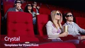  Presentation with movies - Beautiful PPT theme featuring smiling people watch movies backdrop and a wine colored foreground