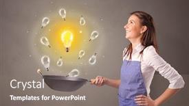  Presentation with cooking - Colorful presentation design enhanced with smiling person cooking new idea concept backdrop and a gray colored foreground