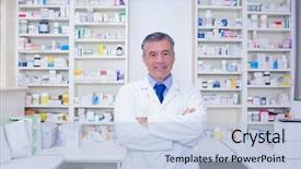  Presentation with pharmacy - PPT layouts consisting of arms crossed in the pharmacy background and a light blue colored foreground