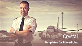  Presentation with pilot - Presentation theme with smiling pilot with airport background and a coral colored foreground