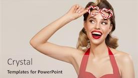  Presentation with glasses - Audience pleasing slide deck consisting of smiling-pin-up-girl-holding backdrop and a lemonade colored foreground