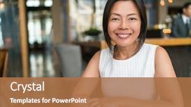  Presentation with chinese restaurant - Presentation design consisting of smiling portrait beautiful mature chinese background and a coral colored foreground