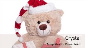  Presentation with sitting teddy bear isolated - Slide set with smiling portrait teddy bear wearing background and a soft green colored foreground