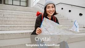  Presentation with asian map - Presentation theme enhanced with smiling-positive-asian-girl-tourist background and a gray colored foreground