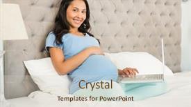  Presentation with pregnant - Presentation theme enhanced with smiling pregnant brunette using laptop on bed background and a lemonade colored foreground