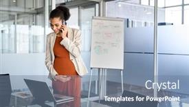  Presentation with entrepreneur - Presentation theme consisting of smiling-pregnant-businesswoman-touching-belly background and a seafoam green colored foreground