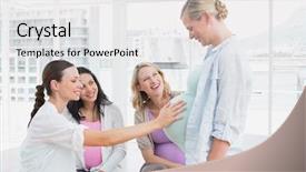  Presentation with pregnant - Presentation design with smiling pregnant women at antenatal background and a light gray colored foreground