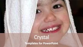  Presentation with baby girl - Presentation theme with smiling pretty baby girl in bathrobe after bath background and a coral colored foreground